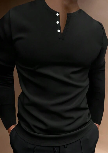 T-shirt Homme unicolore Noir  à bouton