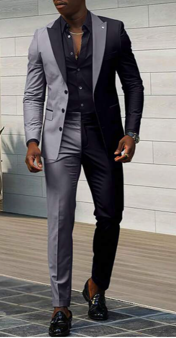 Homme Bicolore Blazer & Pantalon De Costume Gris et Noir