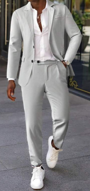 Homme Unicolore À Bouton Blazer & Pantalon De Costume Blanc
